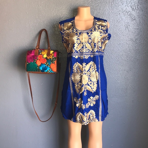 Floral Embroidered Artisan Royal Blue Tunic - Picture 3 of 12